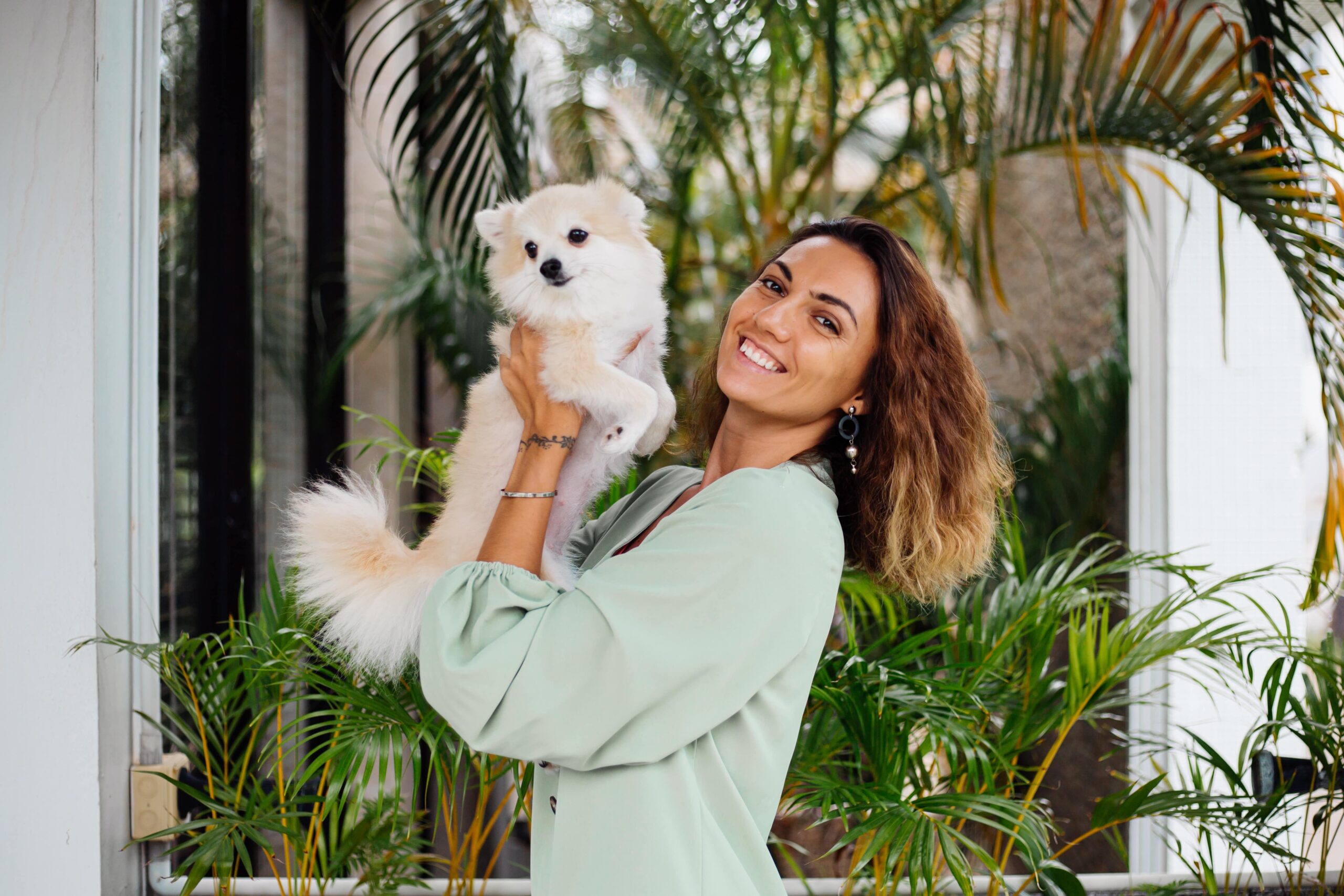 About Banner a person holding a dog